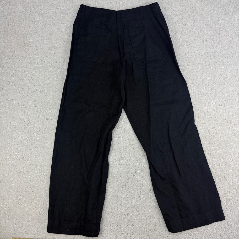 Quince Wide Leg Pants Women 10 Black 100% European Linen Patch Pocket LB88254 - Picture 6 of 15